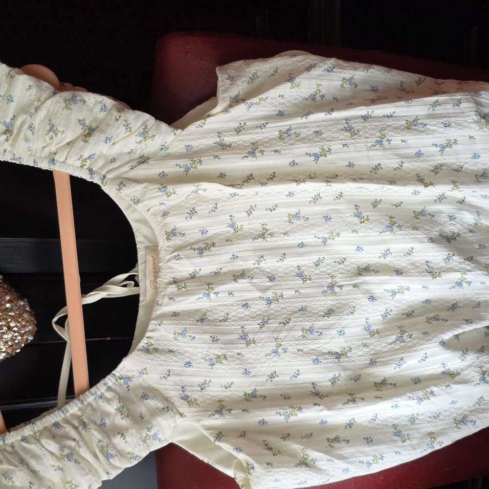 Passport Cream Floral Crop Top with Blue and Green Accents
